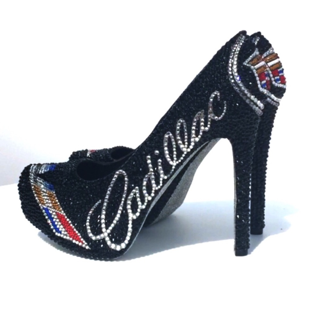 Swarovski Cadillac logo platform high heeled shoes